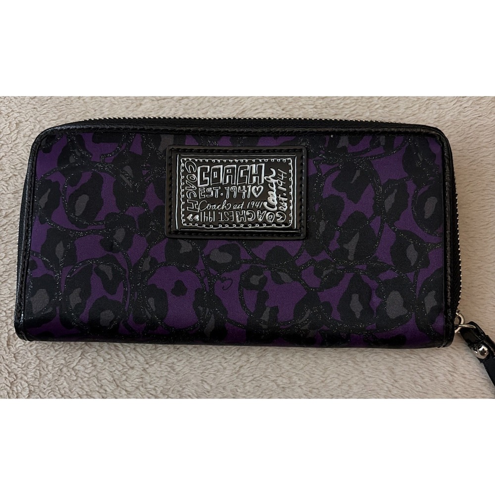 Coach Madison Ocelot Wallet F53641 Purple Glitter Y2K Maximalist Animal Print